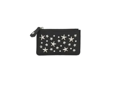 Jimmy Choo Nancy Deerskin Leather Key Case With Crystal Star Studs "Black"