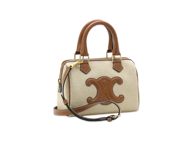 CELINE Women's Cuir Triomphe Small Boston Handbag (with shoulder strap) "Natural/Tan"