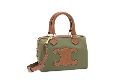 CELINE Women's Cuir Triomphe Small Boston Handbag (with shoulder strap) "Khaki/Tan"