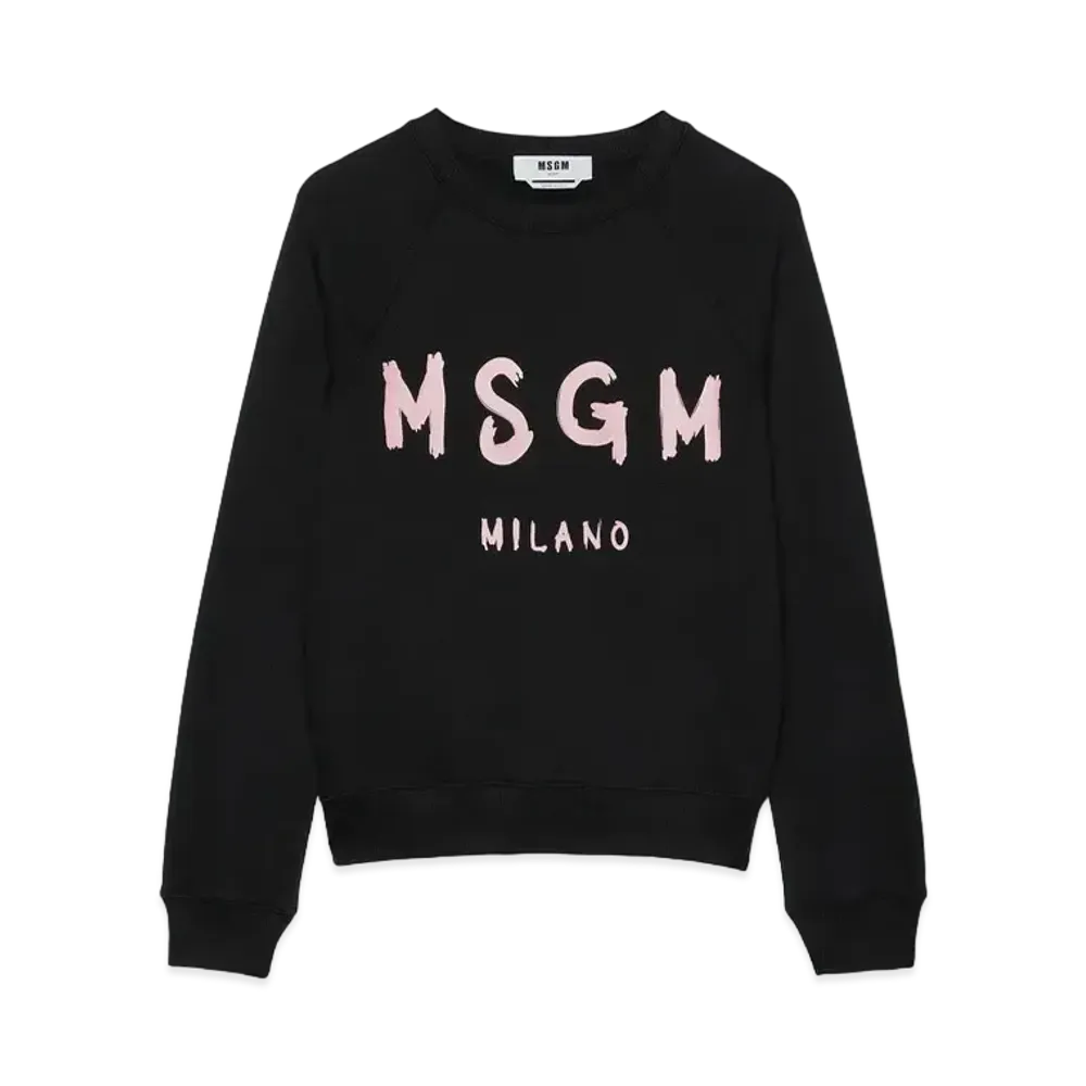 MSGM Black Jersey Sweatshirt With Pink Brushstroke Logo "Black"
