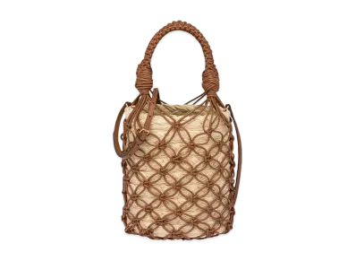 MIU MIU Leather Mesh x Straw Bucket Bag "Beige/Cognac"