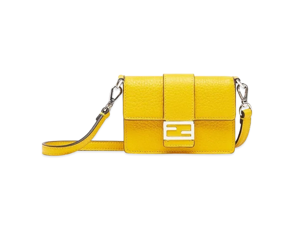 FENDI Micro Flat Baguette Leather Bag "Yellow"