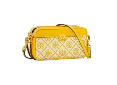 Tory Burch T Monogram Jacquard Double-Zip Mini Bag "Goldfinch"