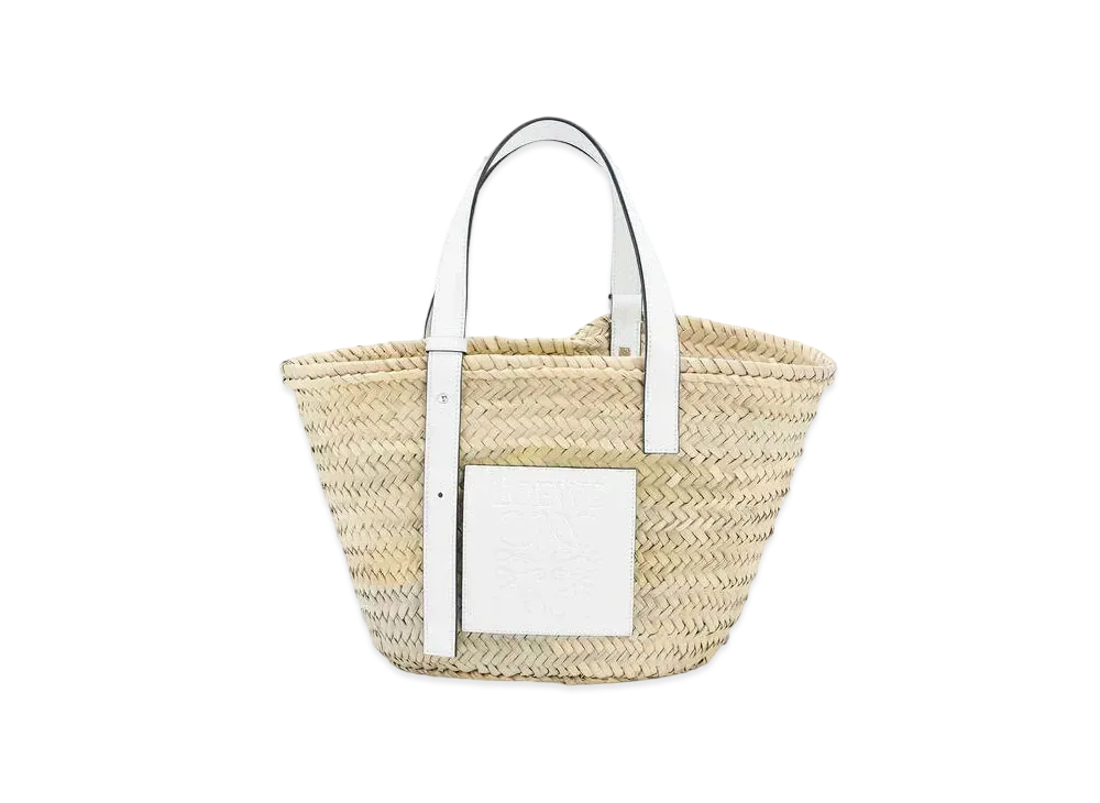 LOEWE Basket Bag In Palm Leaf And Calfskin "Natural/White"