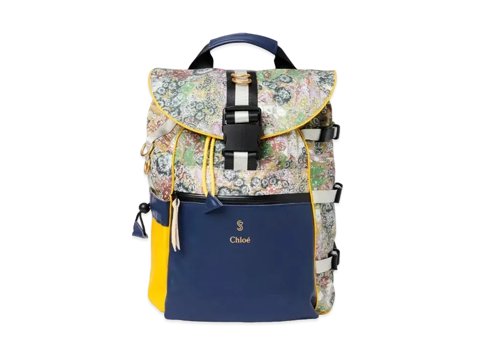Chloe Sheltersuit & Chloe Backpack In Upcycled Printed Canvas & Calfskin Leather "Ocean"
