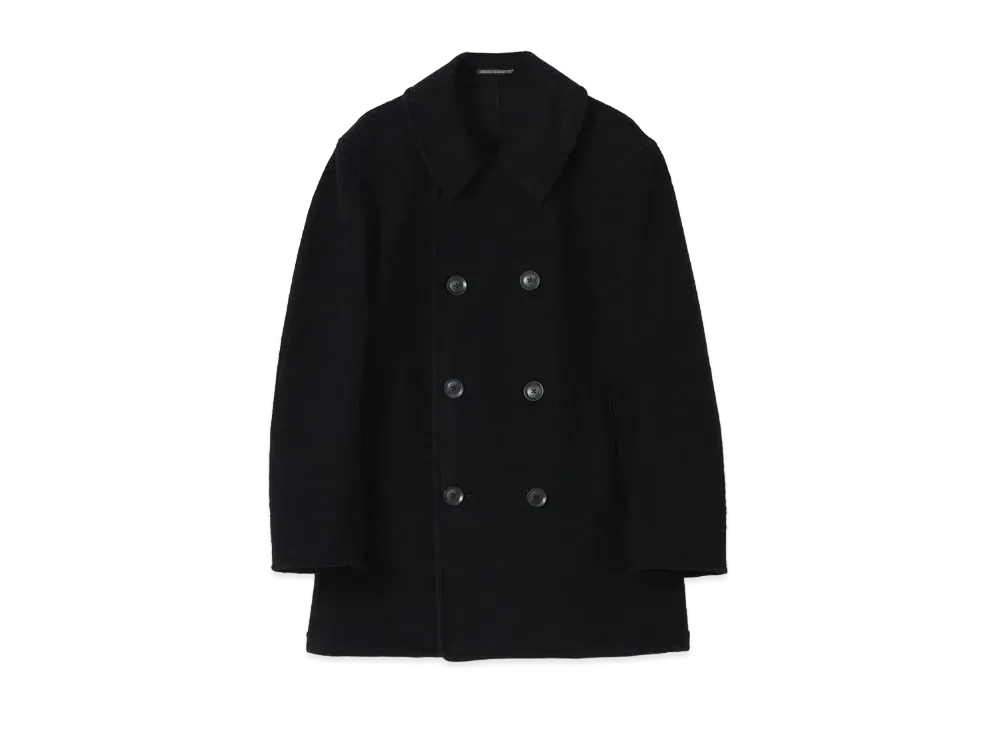 Yohji Yamamoto Pour Homme W/PE SHRINK 10BUTTON DOUBLE PEA COAT "Black"