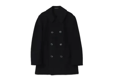 Yohji Yamamoto Pour Homme W/PE SHRINK 10BUTTON DOUBLE PEA COAT "Black"