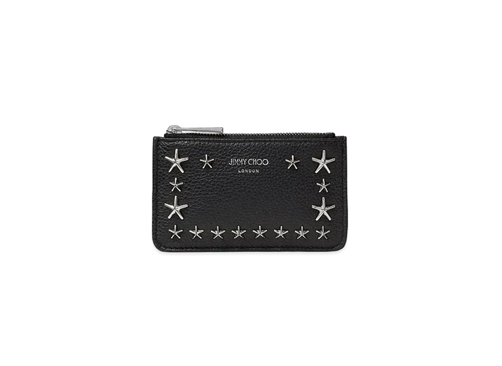 Jimmy Choo Nancy Soft Grainy Calf Leather Key Case With Stars Studs "Black"