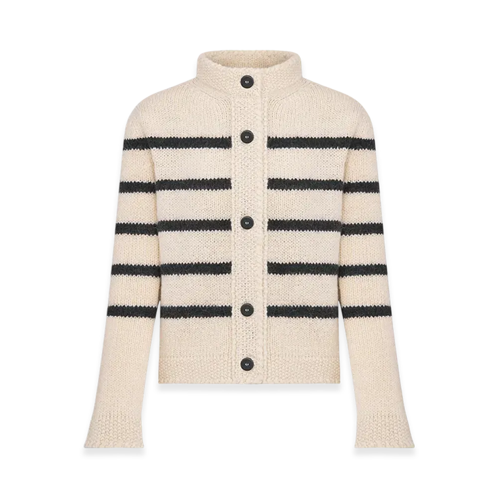 Dior Women's Mariniere Jacket Wool Cotton Mohair Technical Knit D Stripes Motif "White/Black"