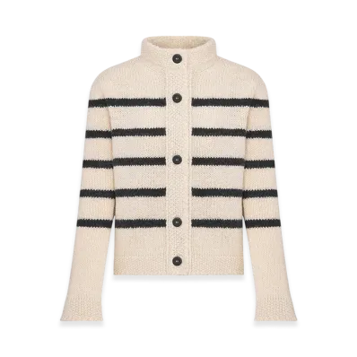 Dior Women's Mariniere Jacket Wool Cotton Mohair Technical Knit D Stripes Motif "White/Black"
