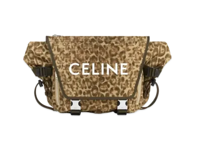 CELINE Medium Trekking Messenger In Leopard Print and Triomphe Textile with Print "Leopard/Khaki"