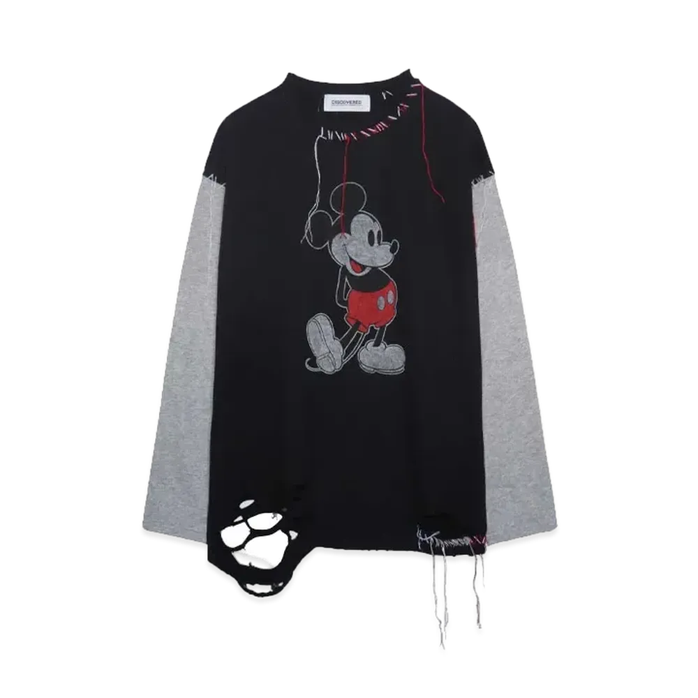 DISCOVERED < Mickey > Looping Damage Cutsewn Exclusive "BLACK / LIGHT GRAY"