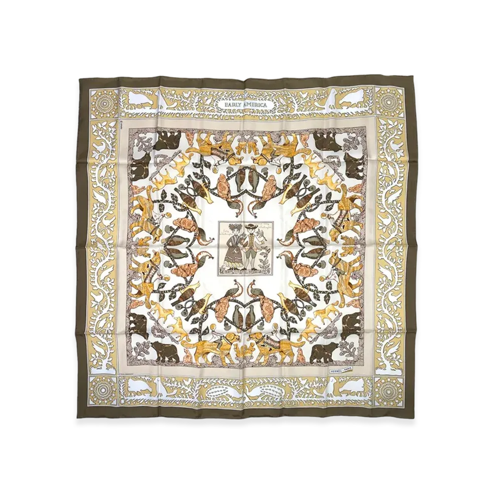 Hermes Scarf 90 Early America "Brown"