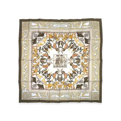 Hermes Scarf 90 Early America "Brown"