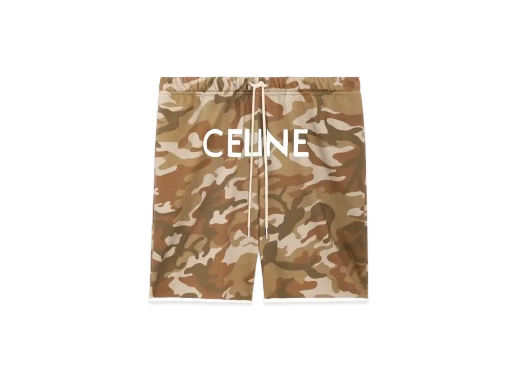 CELINE Loose Celine Shorts In Cotton Fleece "Wash Camo/White"