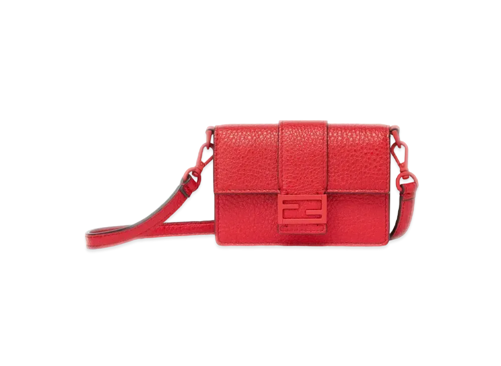 FENDI Micro Flat Baguette Leather Bag "Red"