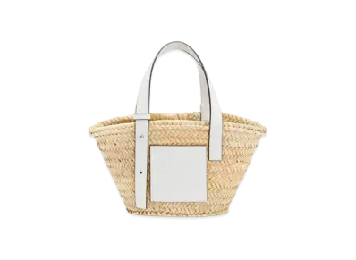 LOEWE Small Basket Bag In Palm Leaf And Calfskin "Natural/White"