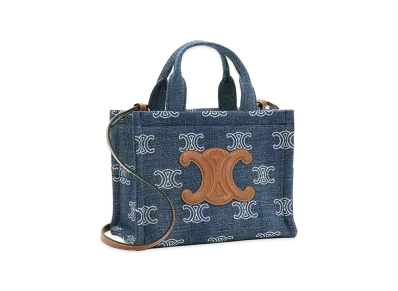 CELINE Women's Small Cabas Thais Tote Bag (with shoulder strap) "Navy/Tan"