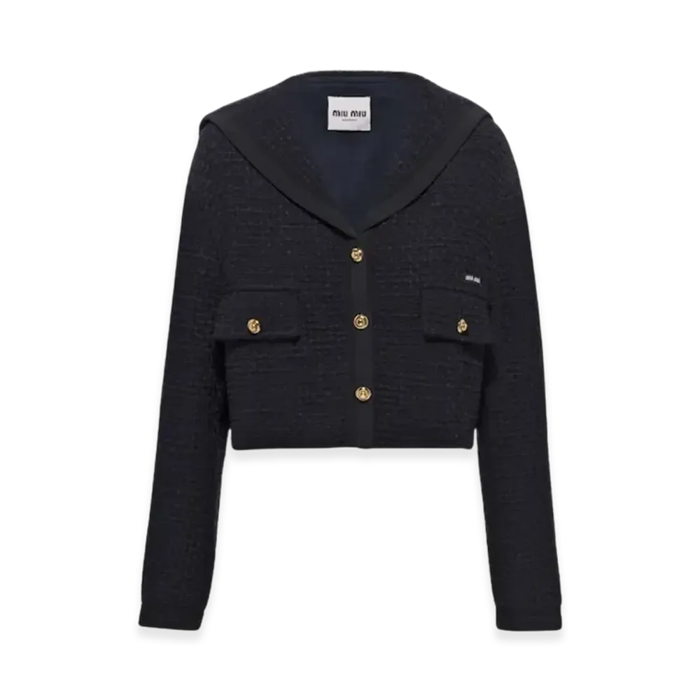 MIU MIU Women's Single Breasted Tweed Jacket "Navy"