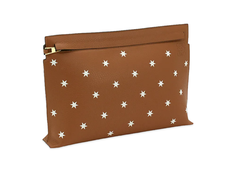 LOEWE Clutch Bag T Pouch Intarsio Stars Pouch "Tan/White"