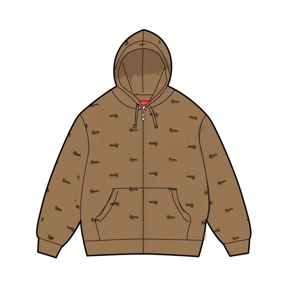 Supreme Repeat Script Zip Up Hooded Sweatshirt "Dark Khaki"