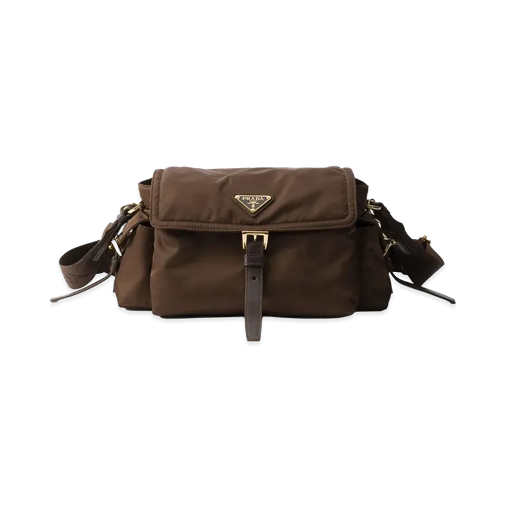 PRADA Women's Explore Medium Re-Nylon Shoulder Bag With Flap "Brown"