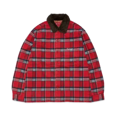 Supreme Faux Fur Collar Flannel Shirt "Red"