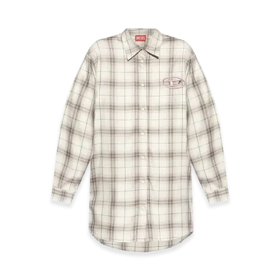 Diesel Women's Chest Logo Plaid Shirt Dress "Pink"