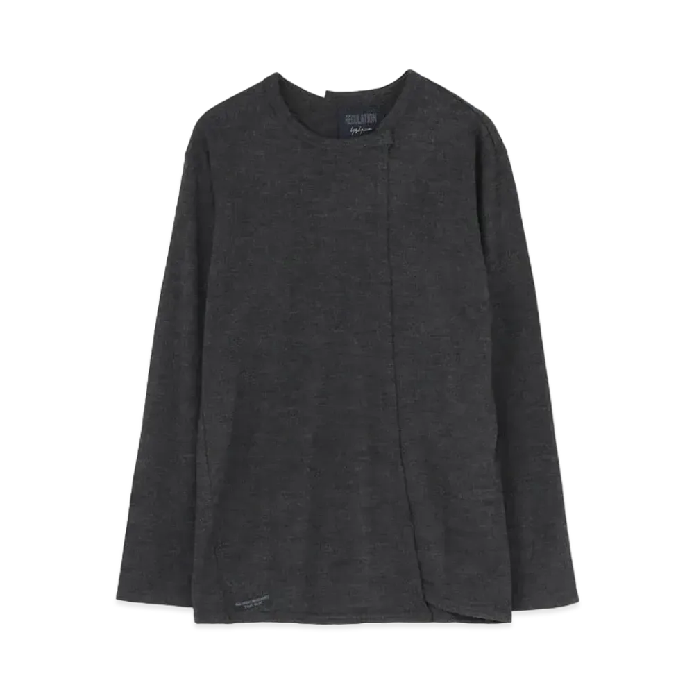 Yohji Yamamoto Pour Homme REGULATION 48/2 MIDDLE WASHABLE ASYMMETRY ROUND NECK LONG SLEEVES "Charcoal"