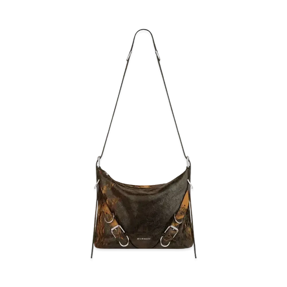 GIVENCHY Voyou Crossbody Bag In Crackled Leather "Black/Brown Mud"