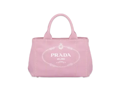 PRADA Canapa Fablic Handbag "Pink/White"