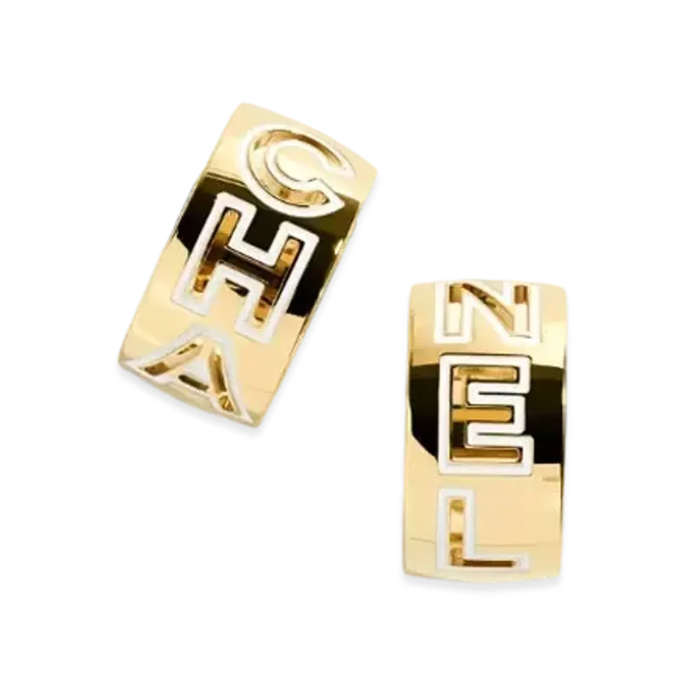 CHANEL Clip-On Hoop Earrings Metal & Resin "Gold/White"