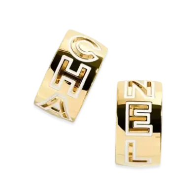 CHANEL Clip-On Hoop Earrings Metal & Resin "Gold/White"