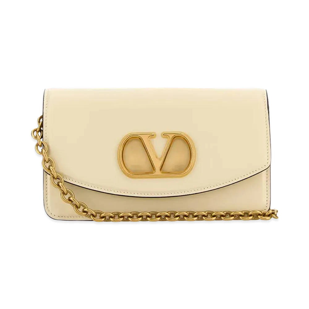 Valentino Women's Leather Vlogo Signature Shoulder Bag "Ivory/White"