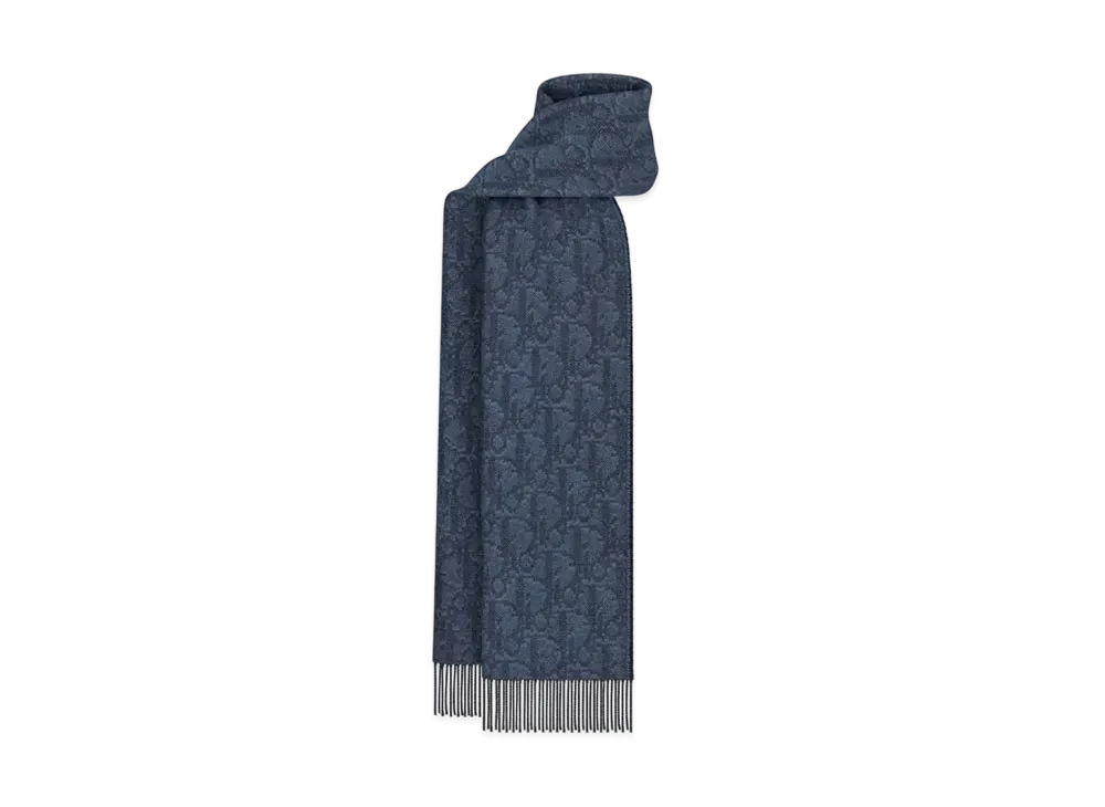 Dior Oblique Double-Sided Scarf Cashmere and Wool "Blue/Navy Blue"