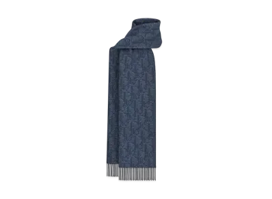 Dior Oblique Double-Sided Scarf Cashmere and Wool "Blue/Navy Blue"