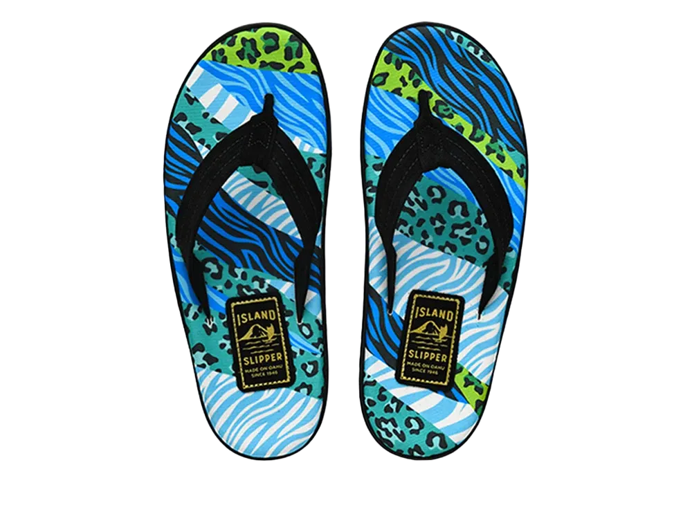 ISLAND SLIPPER Animal Print + Suede "SPF Blue Animal Stripes/Black" 19PBLF203