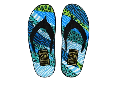 ISLAND SLIPPER Animal Print + Suede "SPF Blue Animal Stripes/Black" 19PBLF203