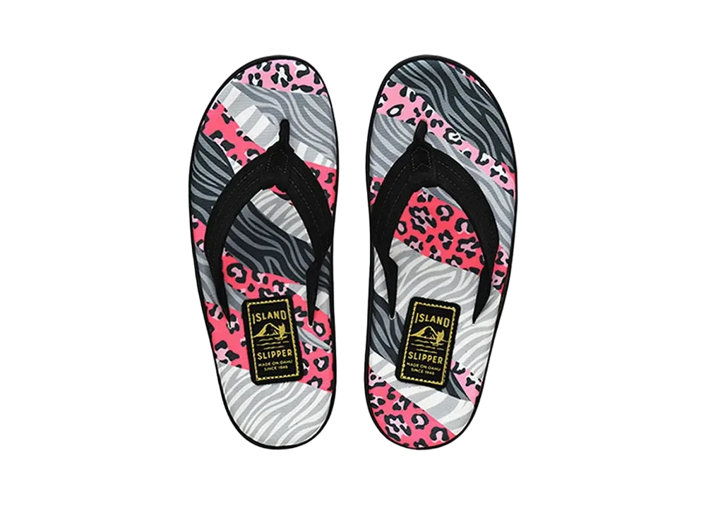 ISLAND SLIPPER Women's Animal Print + Suede "SPF Pink Animal Stripes/Black" 19PBLF203