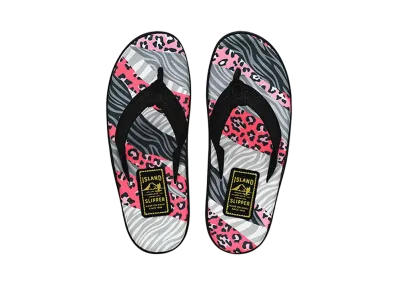 ISLAND SLIPPER Women's Animal Print + Suede "SPF Pink Animal Stripes/Black" 19PBLF203