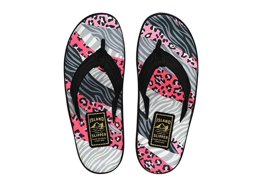 ISLAND SLIPPER Animal Print + Suede "SPF Pink Animal Stripes/Black" 19PBLF203