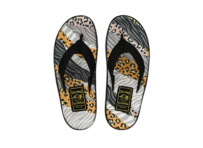 ISLAND SLIPPER Women's Animal Print + Suede "SPF Yellow Animal Stripes/Black" 19PBLF203