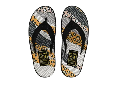 ISLAND SLIPPER Animal Print + Suede "SPF Yellow Animal Stripes/Black" 19PBLF203