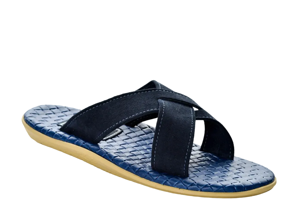 ISLAND SLIPPER Sassari Leather Slide "Royal Blue/Navy" 19PT223SAS