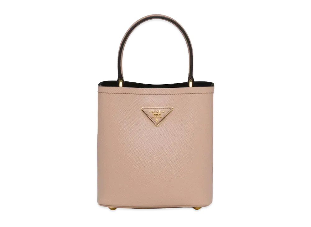 PRADA Small Saffiano Leather Panier Bag "Pink Beige/Black"