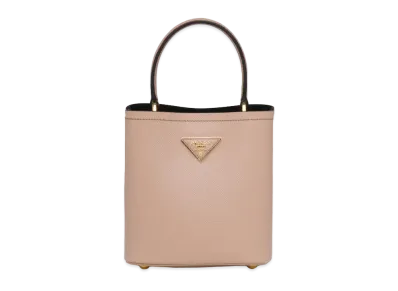 PRADA Small Saffiano Leather Panier Bag "Pink Beige/Black"