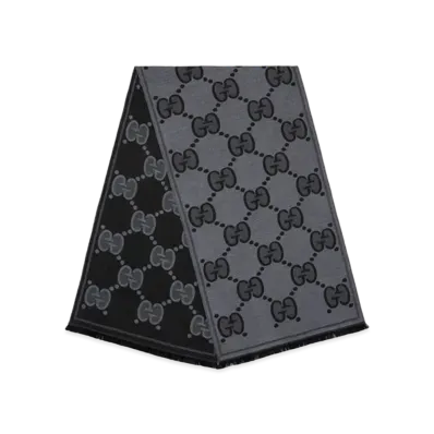 GUCCI GG Wool Jacquard Scarf "Gray/Black"