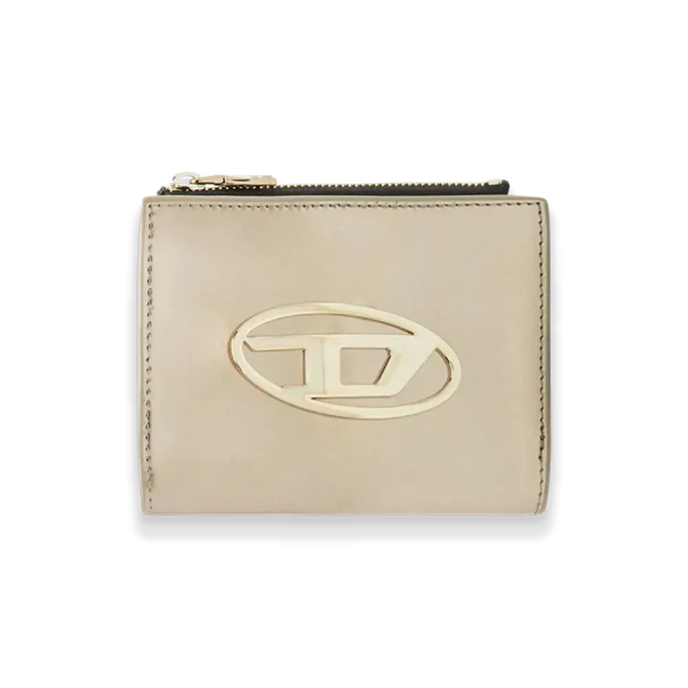 Diesel Bi-Fold Zip Cow Leather Bifold Wallet "Beige"