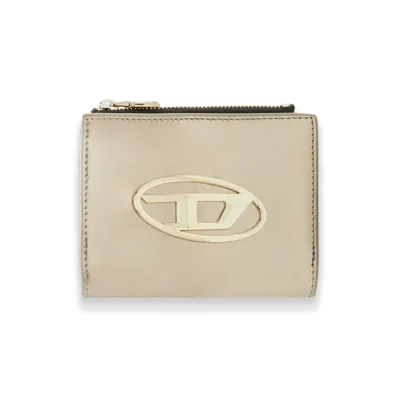 Diesel Bi-Fold Zip Cow Leather Bifold Wallet "Beige"