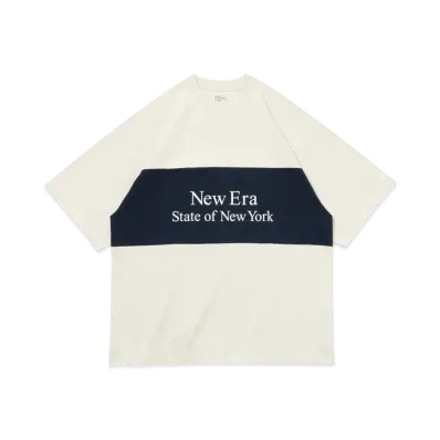 NEW ERA Short Sleeve Oversized T-shirt Panel Tee "Stone/Navy"